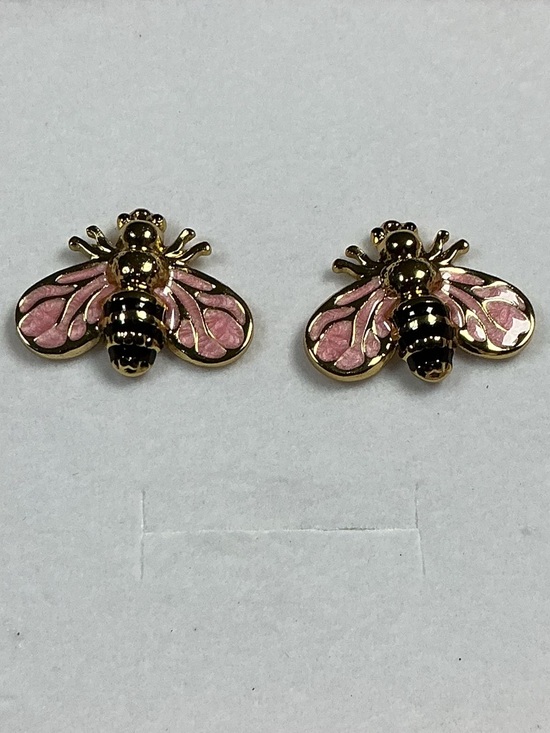 Trendy boutique Jewelry - Pink & Black Bee Earrings Hand Painted Enamel Hypoallergenic Post Drop Goldtone